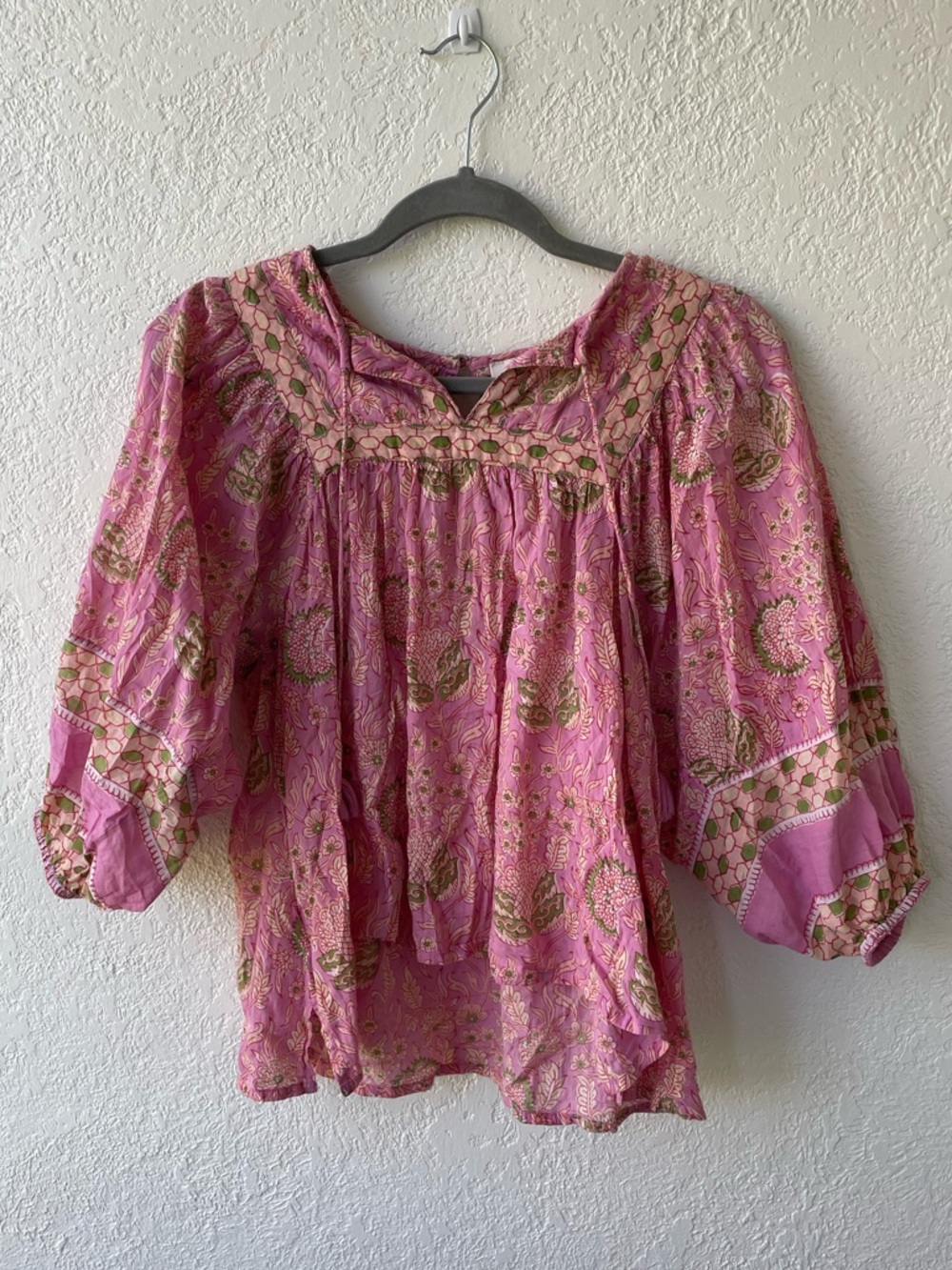 Cleobella Pink Boho Puff Sleeve Blouse